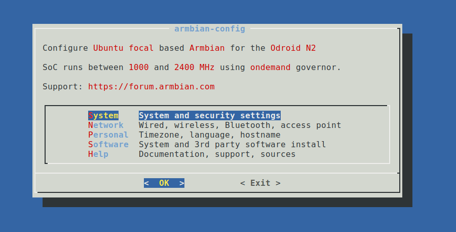 Armbian config